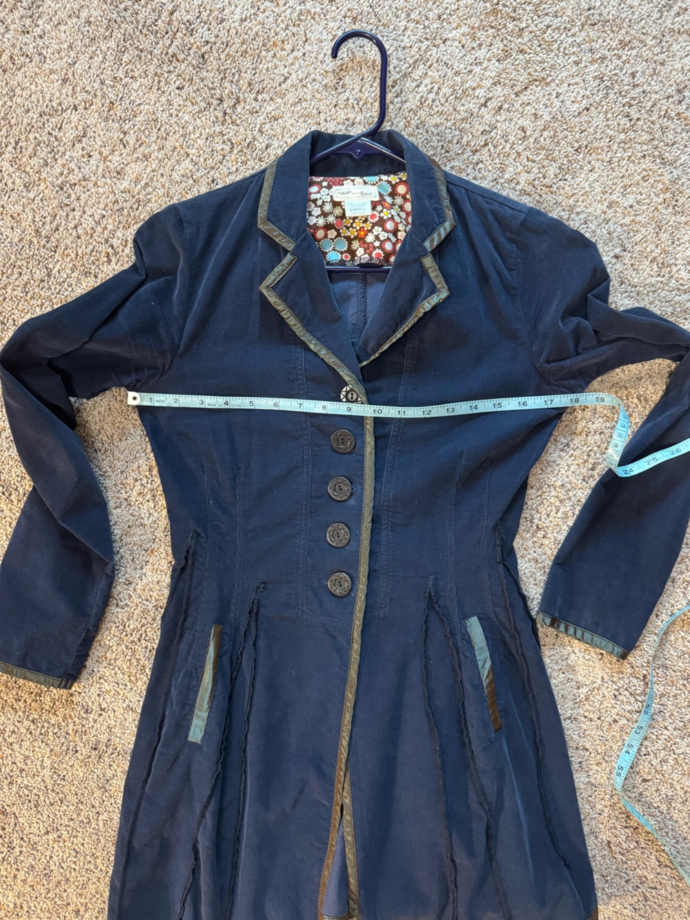 Vintage - Women's Navy Tailored Long Jacket - Floral Lined - Picture 6 of 6